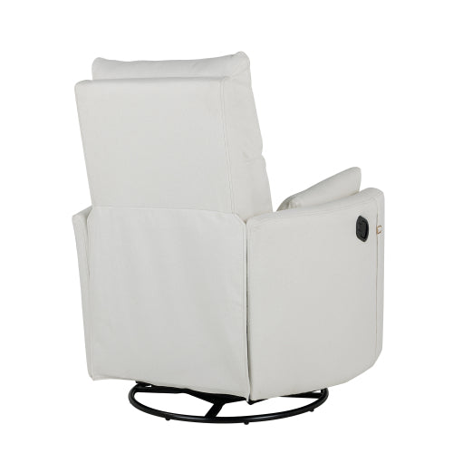 Upholstered Swivel Recliner Manual Rocker Recliner Chair Baby Nursery Chair with Two Removable Pillows for Living Room, Beige