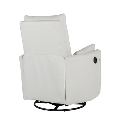 Upholstered Swivel Recliner Manual Rocker Recliner Chair Baby Nursery Chair with Two Removable Pillows for Living Room, Beige
