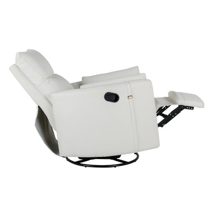 Upholstered Swivel Recliner Manual Rocker Recliner Chair Baby Nursery Chair with Two Removable Pillows for Living Room, Beige