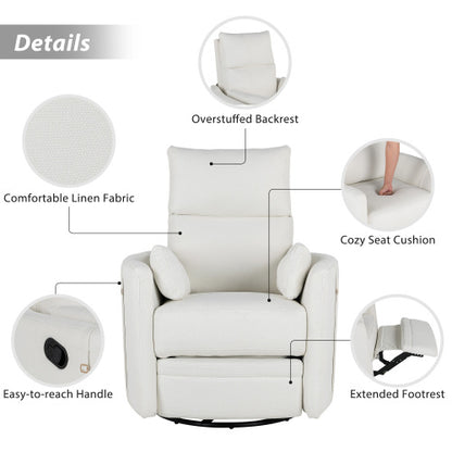 Upholstered Swivel Recliner Manual Rocker Recliner Chair Baby Nursery Chair with Two Removable Pillows for Living Room, Beige