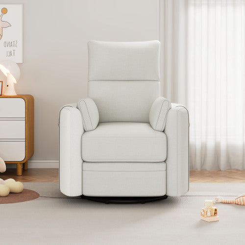 Upholstered Swivel Recliner Manual Rocker Recliner Chair Baby Nursery Chair with Two Removable Pillows for Living Room, Beige