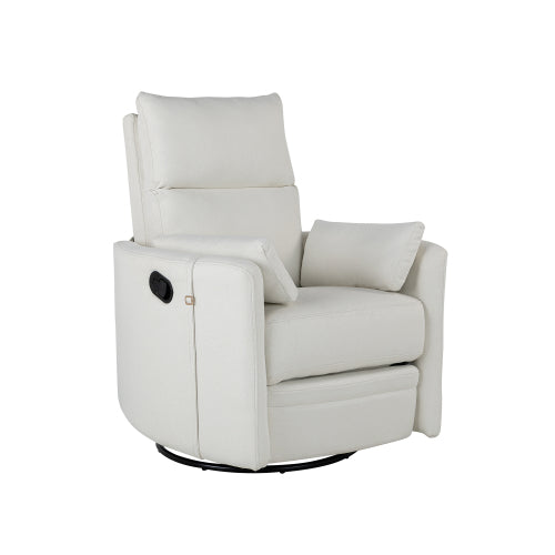 Upholstered Swivel Recliner Manual Rocker Recliner Chair Baby Nursery Chair with Two Removable Pillows for Living Room, Beige