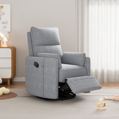 Upholstered Swivel Recliner Manual Rocker Recliner Chair Baby Nursery Chair with Two Removable Pillows for Living Room, Dark Grey
