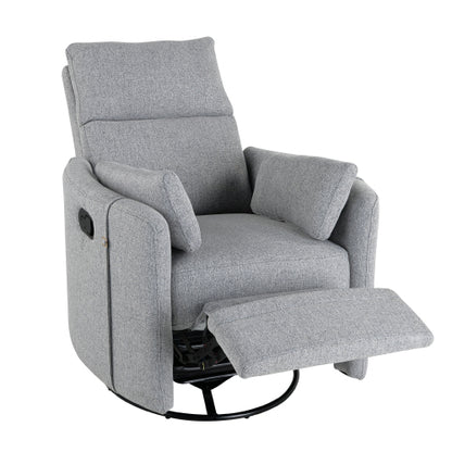 Upholstered Swivel Recliner Manual Rocker Recliner Chair Baby Nursery Chair with Two Removable Pillows for Living Room, Dark Grey