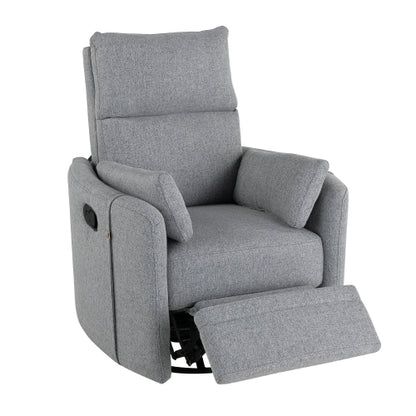 Upholstered Swivel Recliner Manual Rocker Recliner Chair Baby Nursery Chair with Two Removable Pillows for Living Room, Dark Grey