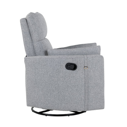 Upholstered Swivel Recliner Manual Rocker Recliner Chair Baby Nursery Chair with Two Removable Pillows for Living Room, Dark Grey