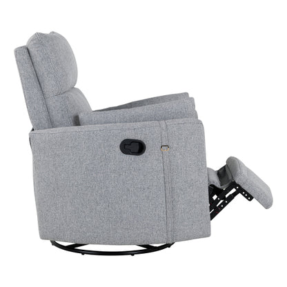 Upholstered Swivel Recliner Manual Rocker Recliner Chair Baby Nursery Chair with Two Removable Pillows for Living Room, Dark Grey