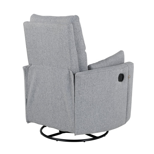 Upholstered Swivel Recliner Manual Rocker Recliner Chair Baby Nursery Chair with Two Removable Pillows for Living Room, Dark Grey