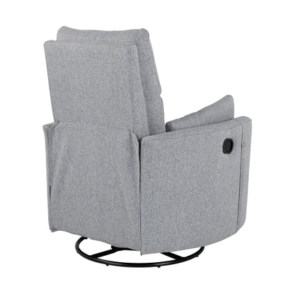 Upholstered Swivel Recliner Manual Rocker Recliner Chair Baby Nursery Chair with Two Removable Pillows for Living Room, Dark Grey