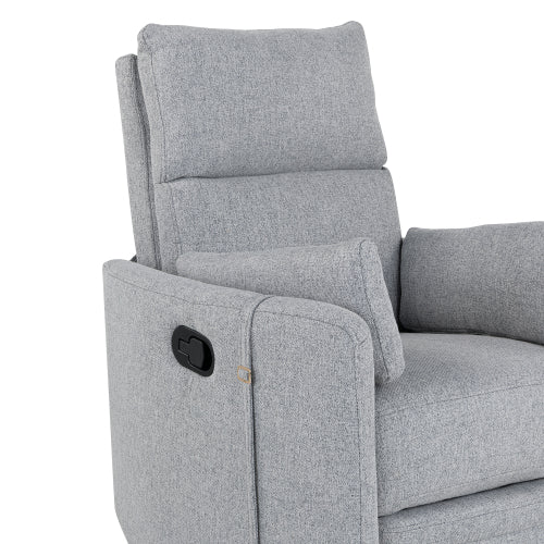 Upholstered Swivel Recliner Manual Rocker Recliner Chair Baby Nursery Chair with Two Removable Pillows for Living Room, Dark Grey