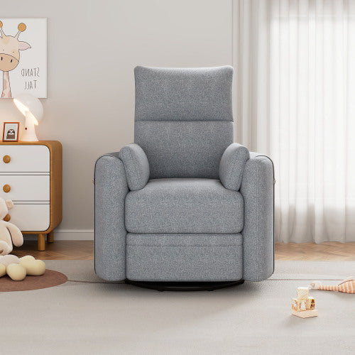Upholstered Swivel Recliner Manual Rocker Recliner Chair Baby Nursery Chair with Two Removable Pillows for Living Room, Dark Grey