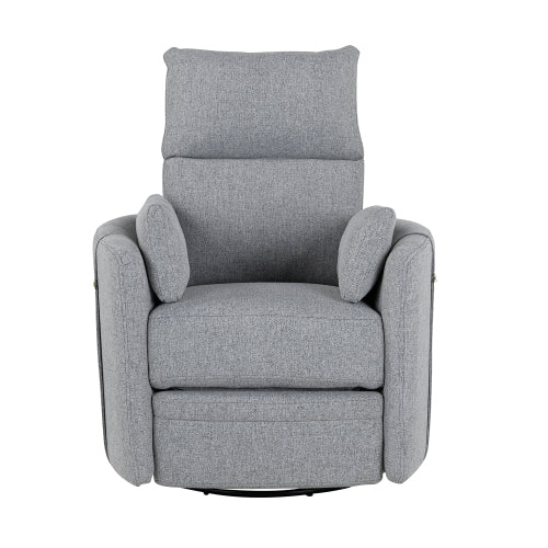 Upholstered Swivel Recliner Manual Rocker Recliner Chair Baby Nursery Chair with Two Removable Pillows for Living Room, Dark Grey