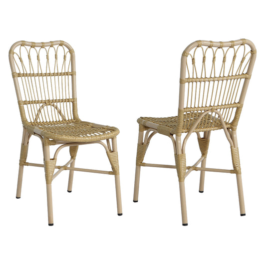 Outdoor PE Wicker Patio Dining Chairs Set of 2,Outdoor Rattan chairs for Backyard,Poolside,Garden, NATURAL