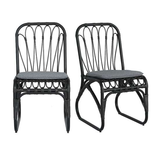 Outdoor PE Wicker Dining Chairs with Washable Cushion Set of 2, Outdoor Rattan chairs for Backyard, Poolside, Garden,Patio,Grey