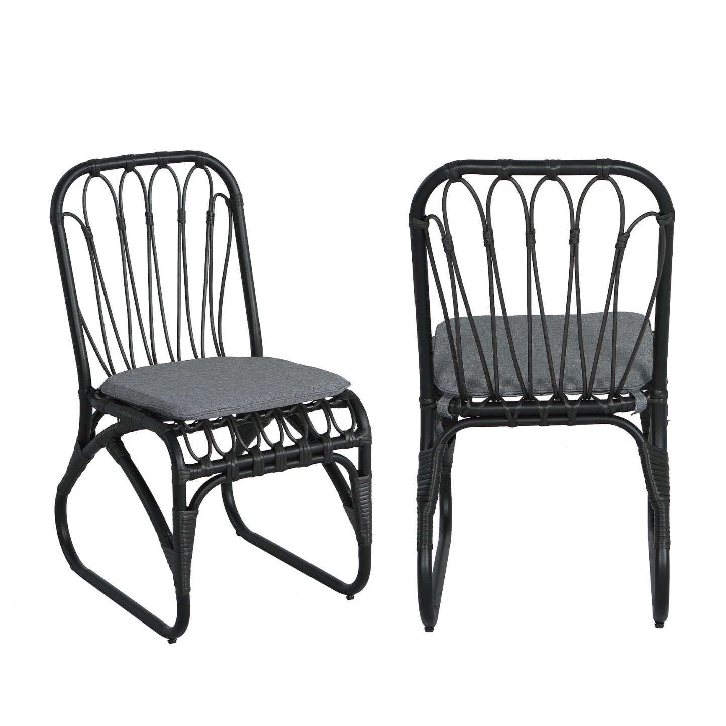 Outdoor PE Wicker Dining Chairs with Washable Cushion Set of 2, Outdoor Rattan chairs for Backyard, Poolside, Garden,Patio,Grey
