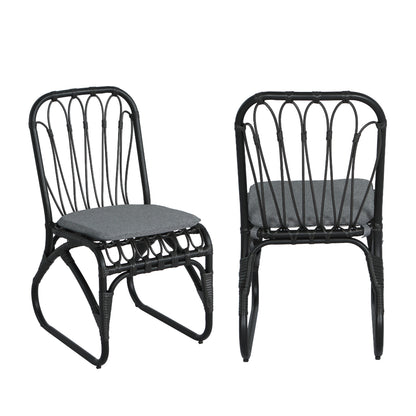 Outdoor PE Wicker Dining Chairs with Washable Cushion Set of 2, Outdoor Rattan chairs for Backyard, Poolside, Garden,Patio,Grey