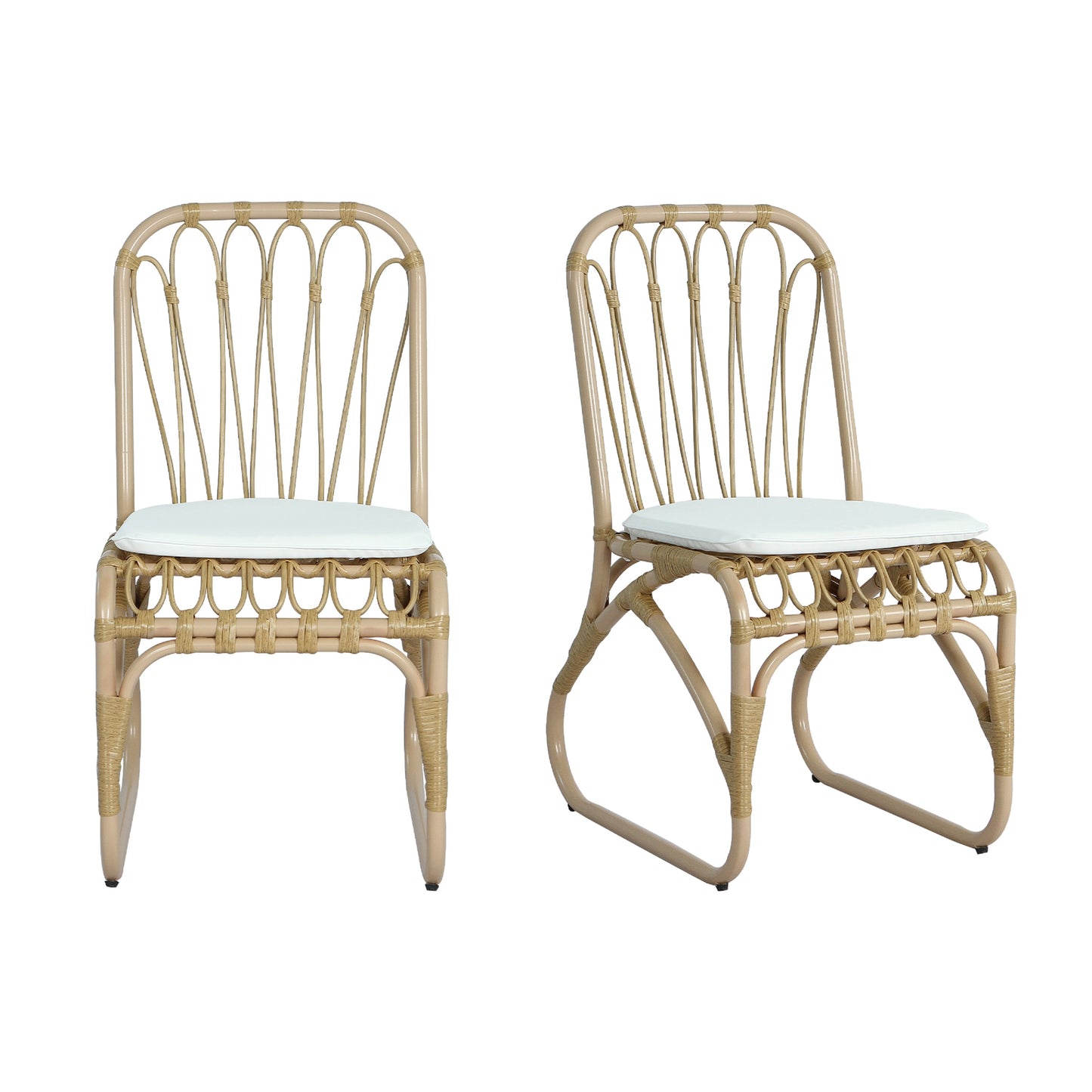 Outdoor PE Wicker Dining Chairs with Washable Cushion Set of 2, Outdoor Rattan chairs for Backyard, Poolside, Garden,Patio,Natural