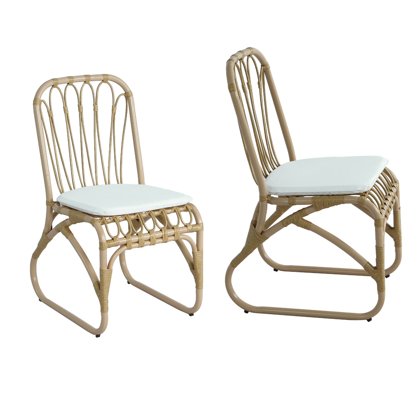 Outdoor PE Wicker Dining Chairs with Washable Cushion Set of 2, Outdoor Rattan chairs for Backyard, Poolside, Garden,Patio,Natural