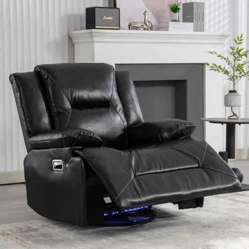 360° Swivel and Rocking Home Theater Recliner Manual Recliner Chair with a LED Light Strip for Living Room,Bedroom, Black