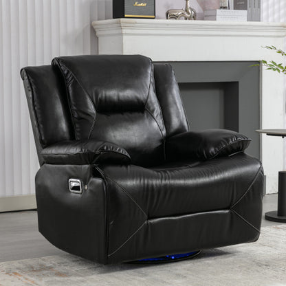 360° Swivel and Rocking Home Theater Recliner Manual Recliner Chair with a LED Light Strip for Living Room,Bedroom, Black