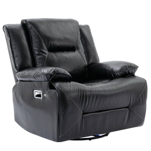 360° Swivel and Rocking Home Theater Recliner Manual Recliner Chair with a LED Light Strip for Living Room,Bedroom, Black
