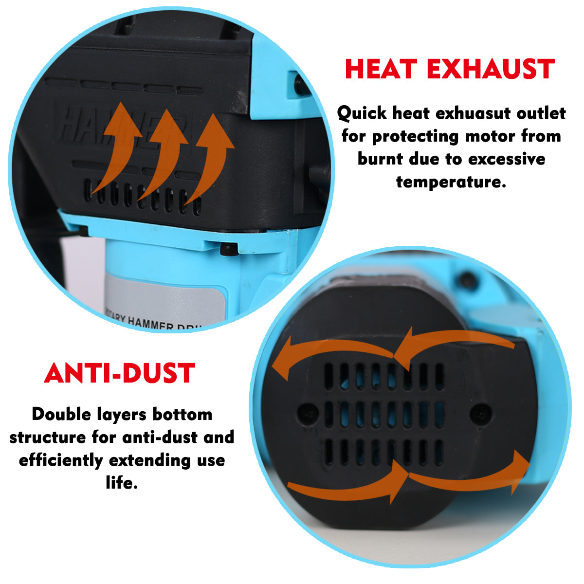 Rotary Hammer 1100W(Blue + Black) 1-1/2" SDS Plus Rotary Hammer Drill 3 Functions