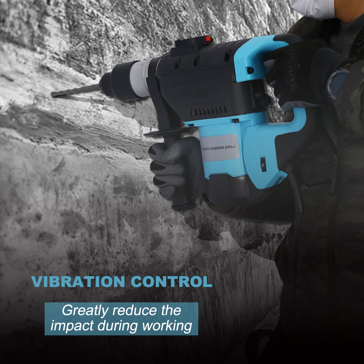 Rotary Hammer 1100W(Blue + Black) 1-1/2" SDS Plus Rotary Hammer Drill 3 Functions