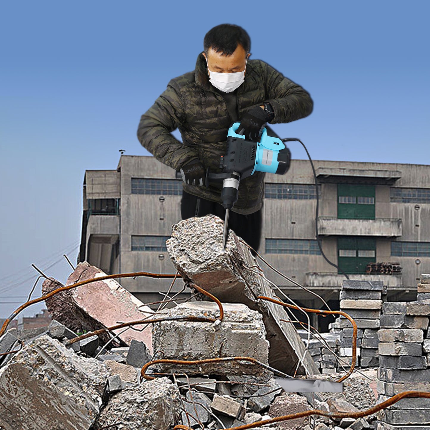 Rotary Hammer 1100W(Blue + Black) 1-1/2" SDS Plus Rotary Hammer Drill 3 Functions