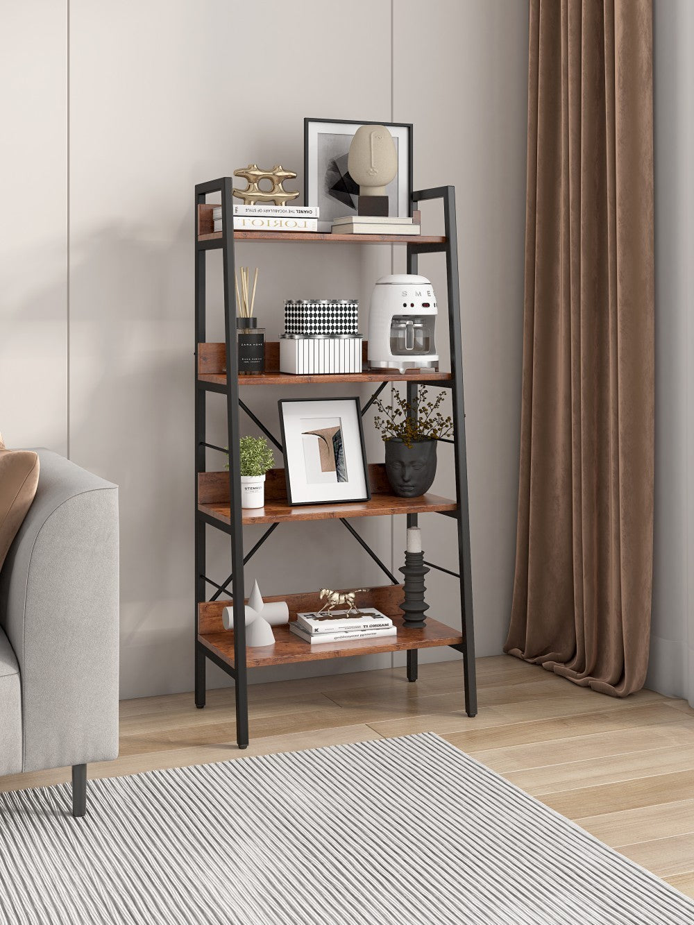 4 LAYER DISPLAY BOOKSHELF H LADDER SHELF STORAGE SHELVES RACK SHELF UNIT METAL FRAME