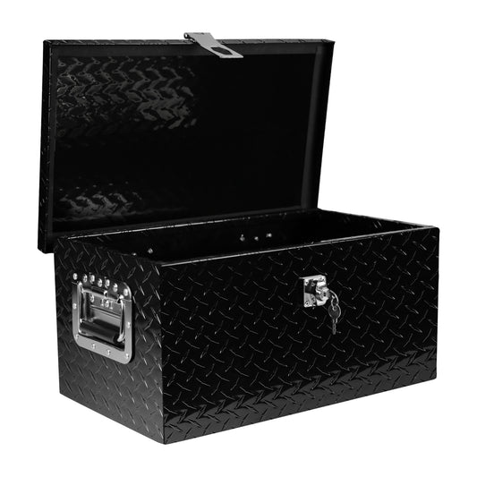 20 Inch Black Aluminum Tool long Box Tread Flat box for Truck Car Outdoor Trailer Pickup Underbody RV ATV Storage Tools Organizer with Lock Side Handle and Keys
