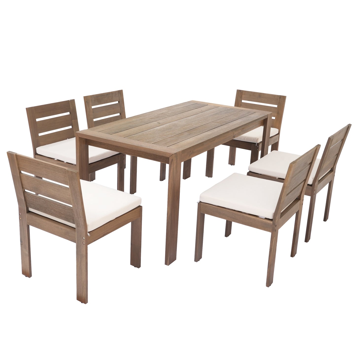 U_Style 7 Piece Acacia Wood Outdoor Dining Set, Suitable for Patio, Balcony, Backyard