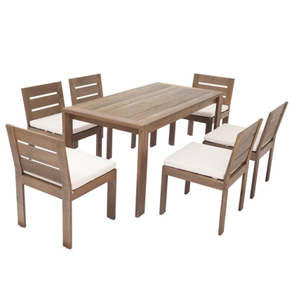 U_Style 7 Piece Acacia Wood Outdoor Dining Set, Suitable for Patio, Balcony, Backyard