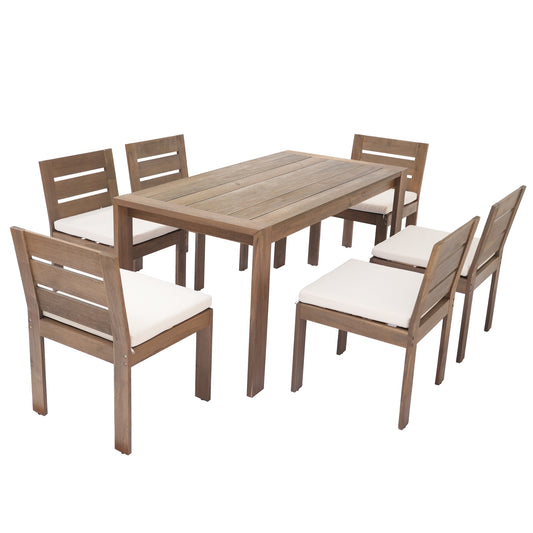 U_Style 7 Piece Acacia Wood Outdoor Dining Set, Suitable for Patio, Balcony, Backyard