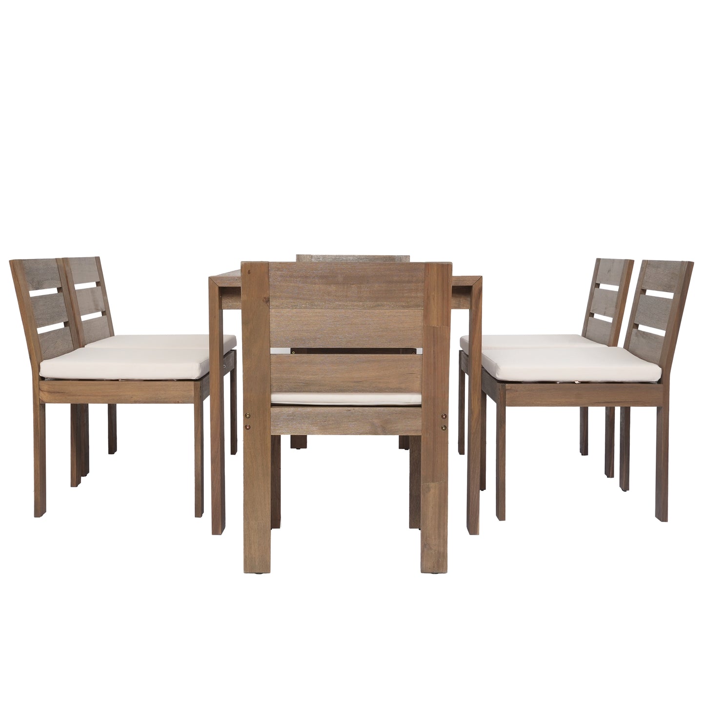 U_Style 7 Piece Acacia Wood Outdoor Dining Set, Suitable for Patio, Balcony, Backyard