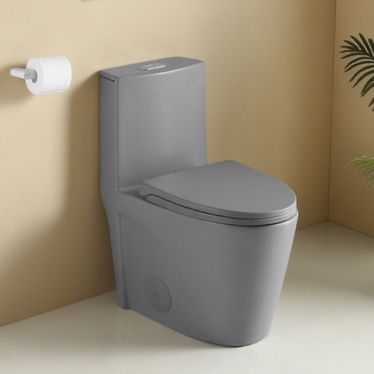 1.1/1.60 GPF Dual-Flush One Piece Toilet, Water-Saving Elongated Comfort Height Floor Mounted, Soft Close 1000 Gram Map Flushing Score Toilet, Light Grey 24T01-LG