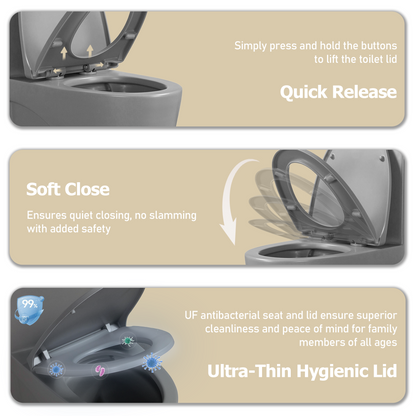 1.1/1.60 GPF Dual-Flush One Piece Toilet, Water-Saving Elongated Comfort Height Floor Mounted, Soft Close 1000 Gram Map Flushing Score Toilet, Light Grey 24T01-LG