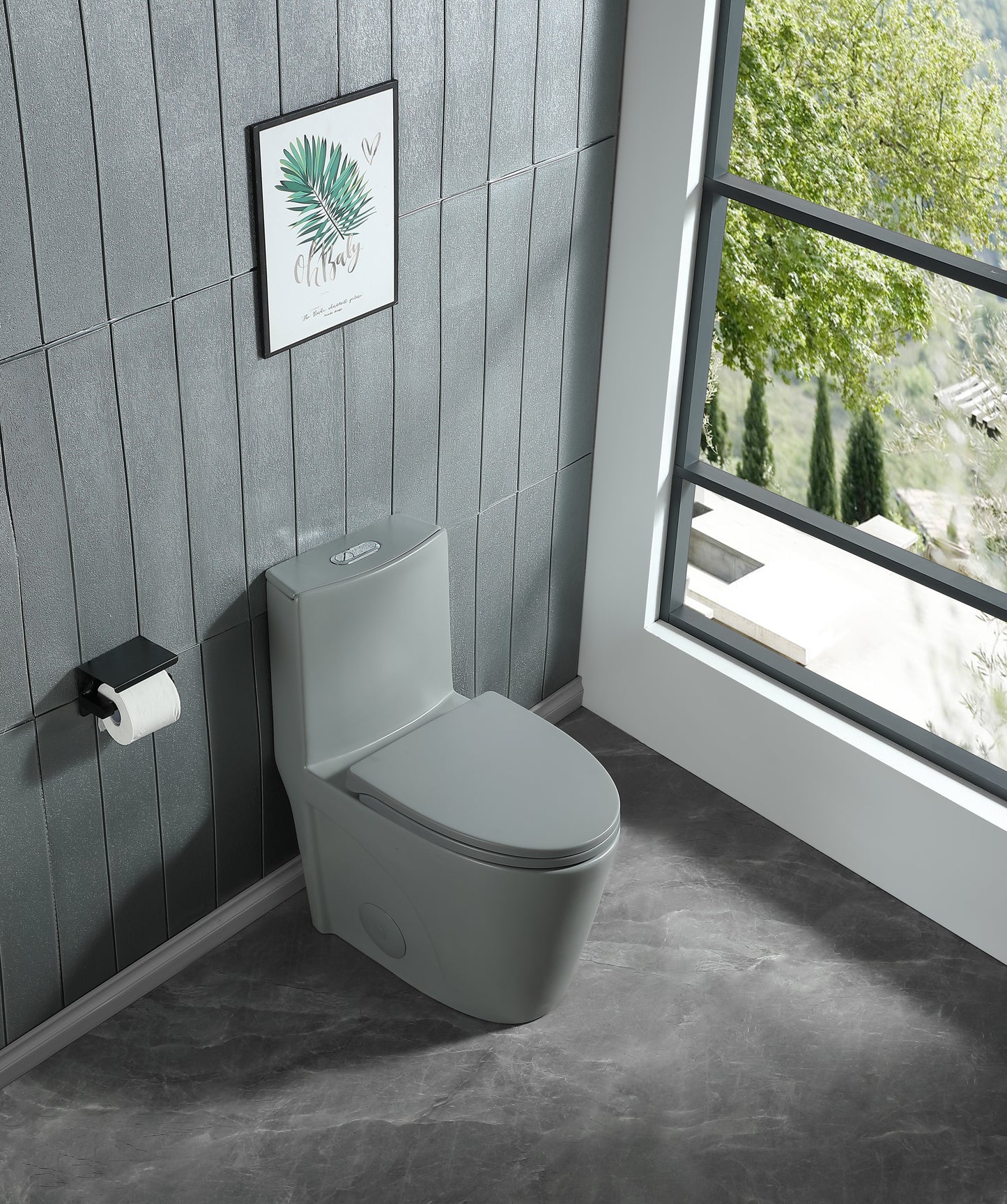 1.1/1.60 GPF Dual-Flush One Piece Toilet, Water-Saving Elongated Comfort Height Floor Mounted, Soft Close 1000 Gram Map Flushing Score Toilet, Light Grey 24T01-LG