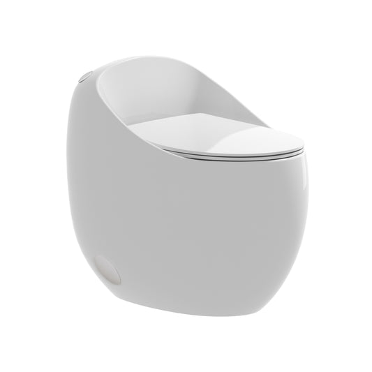 1-Piece 1.28 GPF Single Flush Egg Shape Toilet in Glossy White