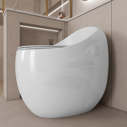 1-Piece 1.28 GPF Single Flush Egg Shape Toilet in Glossy White