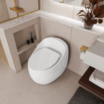 1-Piece 1.28 GPF Single Flush Egg Shape Toilet in Glossy White