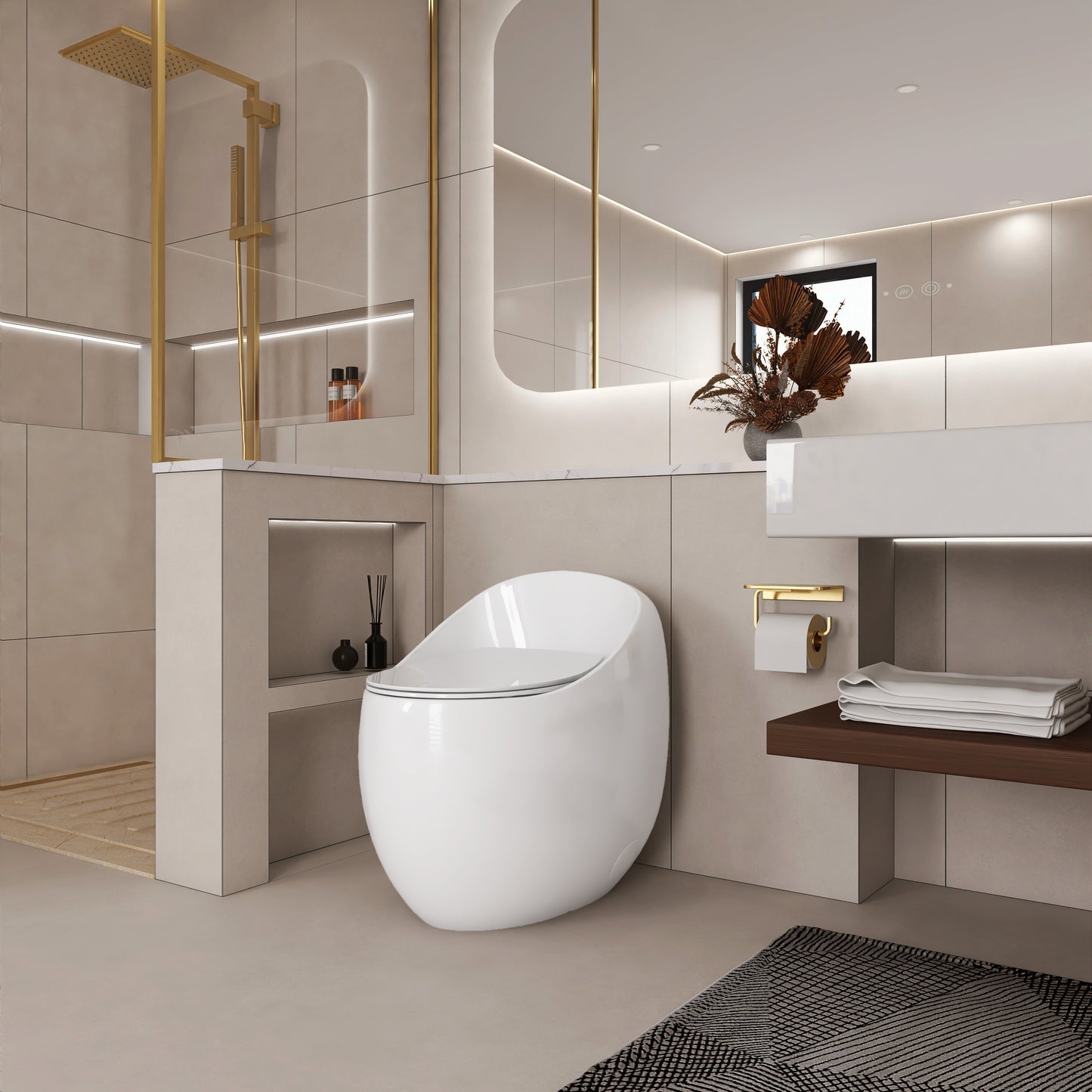 1-Piece 1.28 GPF Single Flush Egg Shape Toilet in Glossy White