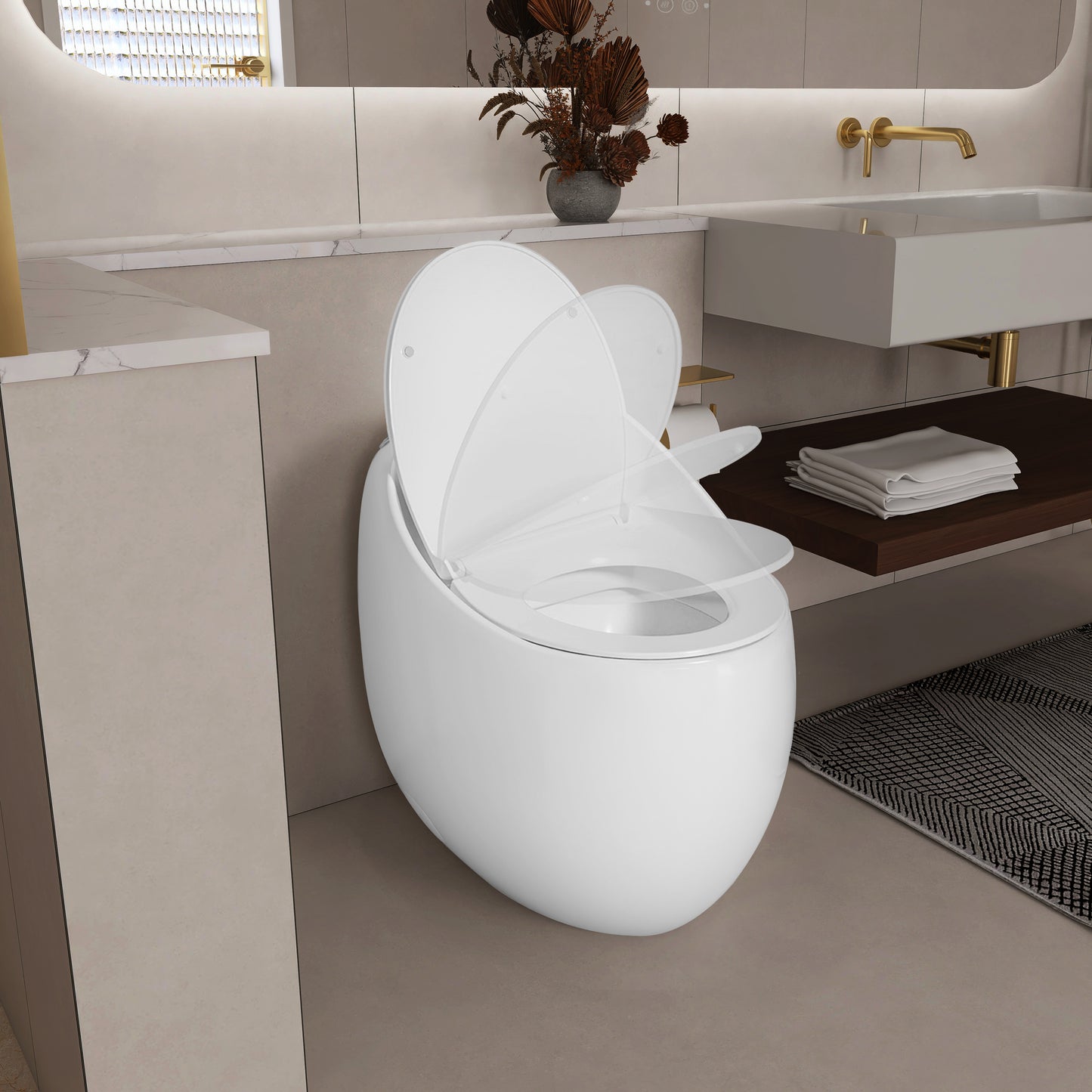 1-Piece 1.28 GPF Single Flush Egg Shape Toilet in Glossy White