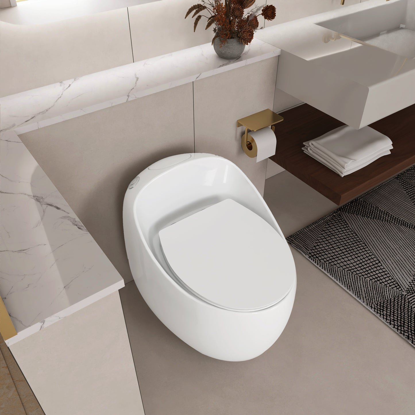 1-Piece 1.28 GPF Single Flush Egg Shape Toilet in Glossy White