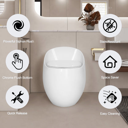 1-Piece 1.28 GPF Single Flush Egg Shape Toilet in Glossy White