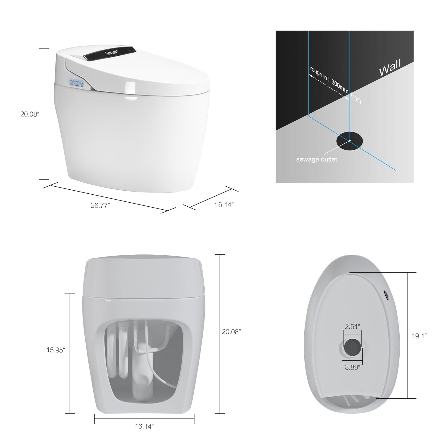 Smart Toilets with Heated Bidet Seat.Portable toilet with bidet built.Intelligent Toilet Auto Open/Close Seat. Bidet toilet with Dryer and Warm Water