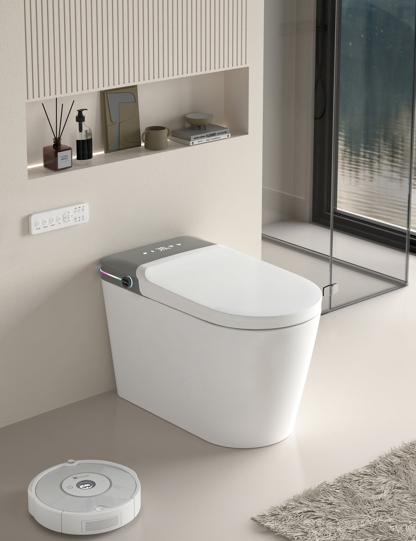 Smart Bidet Toilet with Remote Control.Raised Tankless Toilet with LED Display. Auto Open/AutoHeated. Seat Toilet Bidet with Aromatherapy System.Warm Water And Dry.Off Seat Flush.Foot Sensor.
