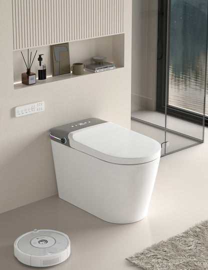 Smart Bidet Toilet with Remote Control.Raised Tankless Toilet with LED Display. Auto Open/AutoHeated. Seat Toilet Bidet with Aromatherapy System.Warm Water And Dry.Off Seat Flush.Foot Sensor.