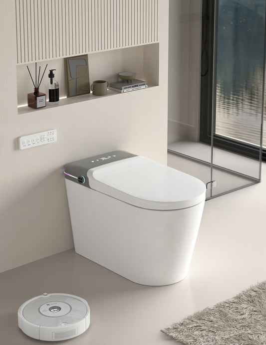Smart Bidet Toilet with Remote Control.Raised Tankless Toilet with LED Display. Auto Open/AutoHeated. Seat Toilet Bidet with Aromatherapy System.Warm Water And Dry.Off Seat Flush.Foot Sensor.