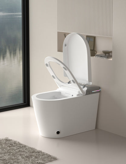 Smart Bidet Toilet with Remote Control.Raised Tankless Toilet with LED Display. Auto Open/AutoHeated. Seat Toilet Bidet with Aromatherapy System.Warm Water And Dry.Off Seat Flush.Foot Sensor.