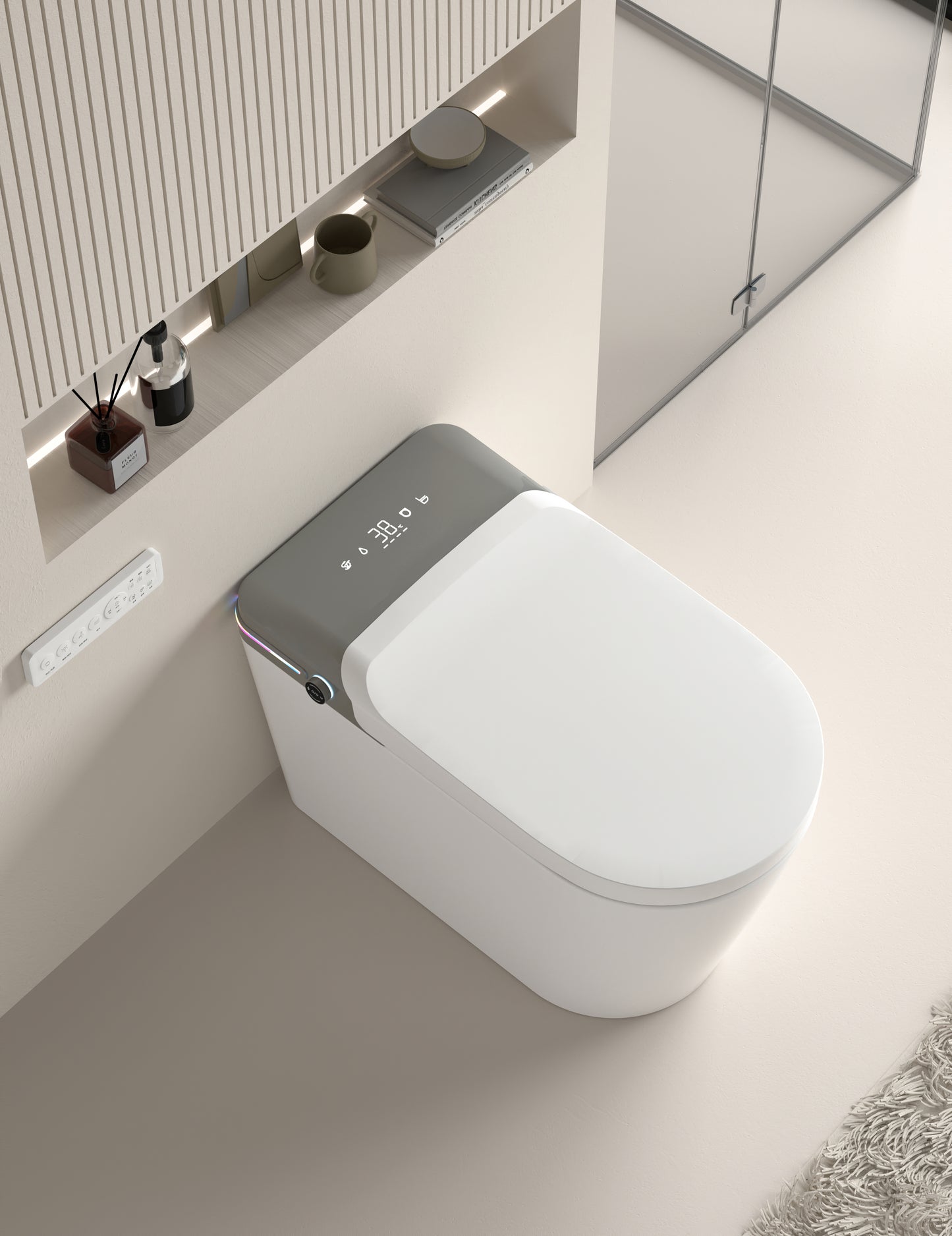 Smart Bidet Toilet with Remote Control.Raised Tankless Toilet with LED Display. Auto Open/AutoHeated. Seat Toilet Bidet with Aromatherapy System.Warm Water And Dry.Off Seat Flush.Foot Sensor.